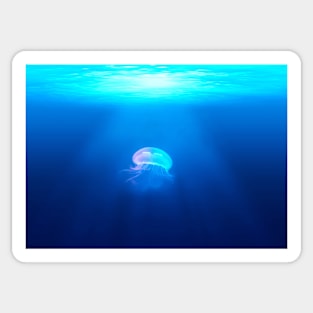 JELLYFISH UNDER THE SUN'S RAYS IN THE BLUE OCEAN DESIGN Sticker